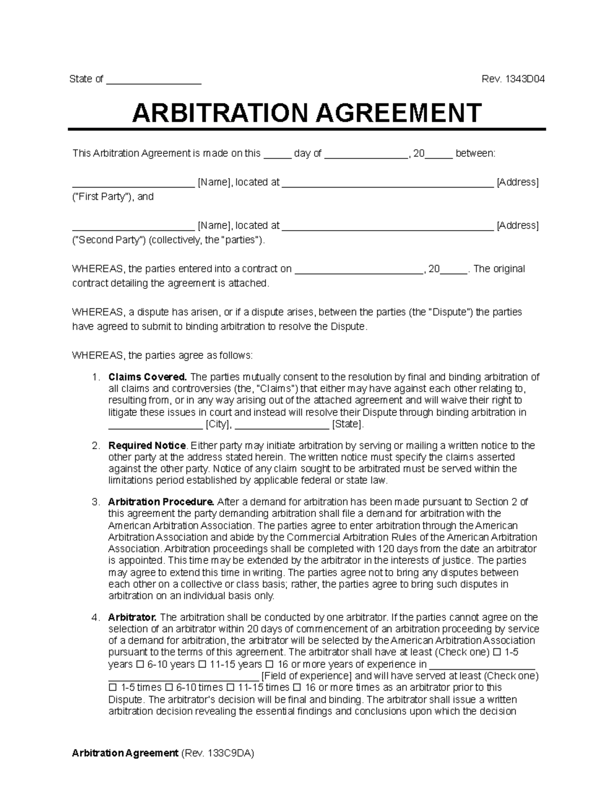 Arbitration-agreement - State of _________________ Rev. 1343D ...