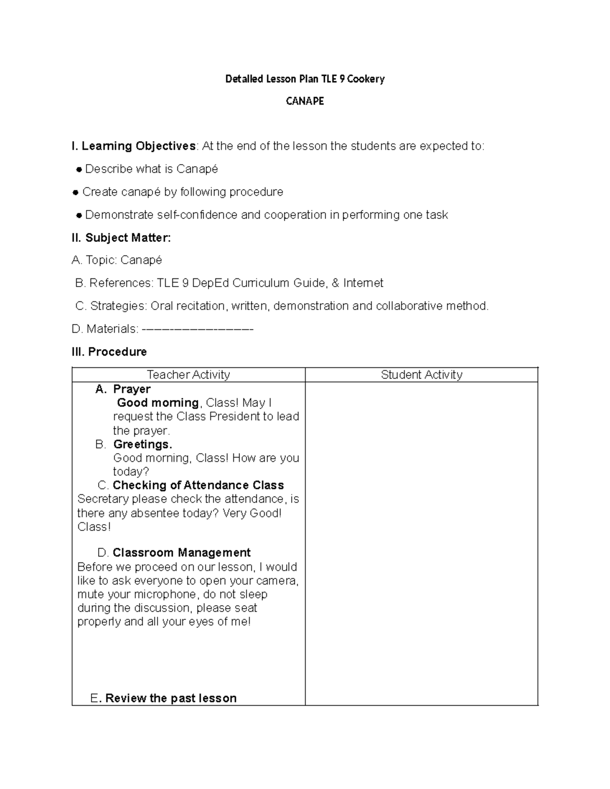 Detailed Lesson Plan TLE 9 Cookery - Detailed Lesson Plan TLE 9 Cookery ...