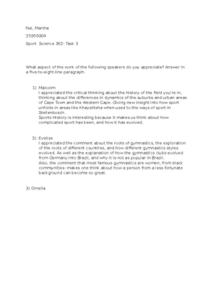 Womans rugby task - Nel, Martha 2955004 Sports Science 362- Task 3 1 ...