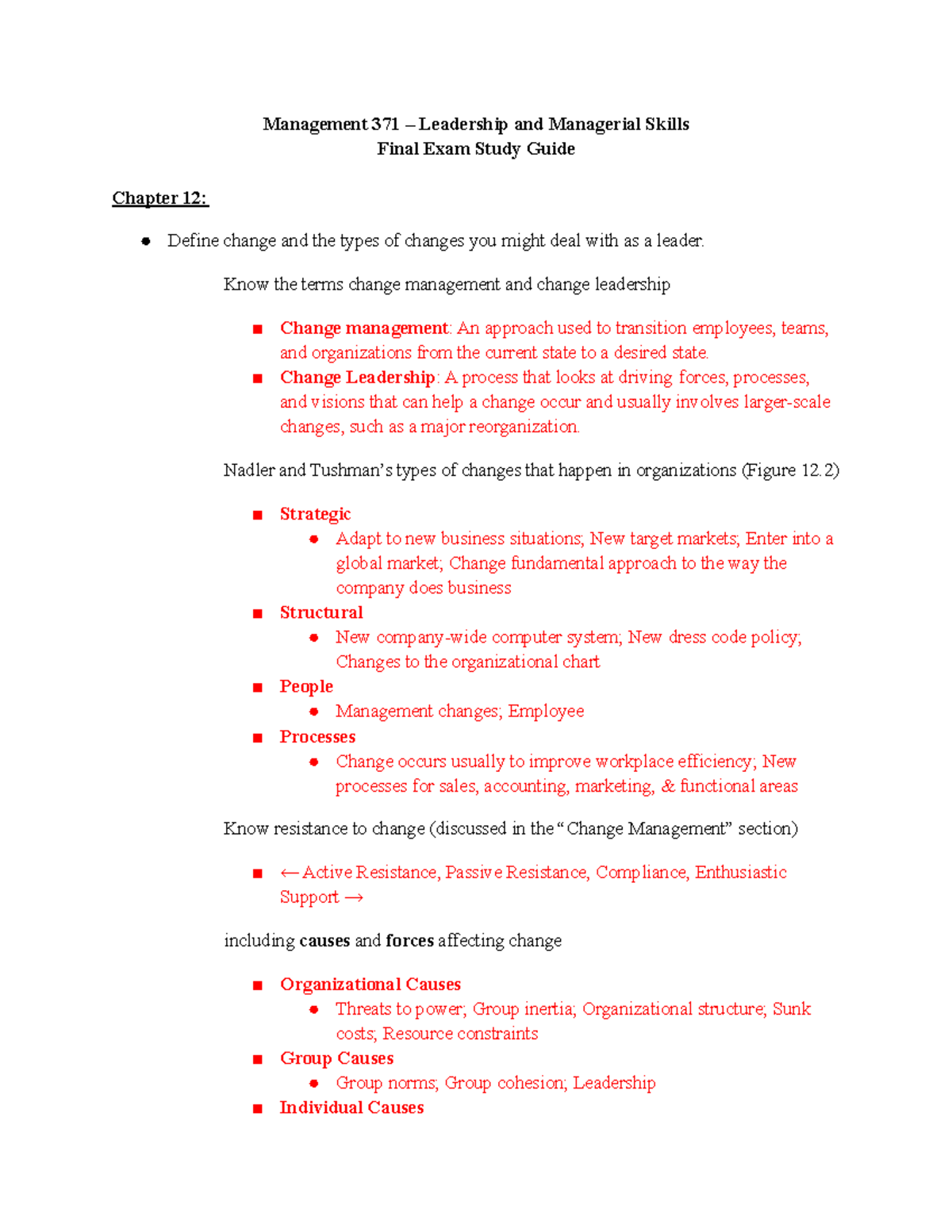 MGT 371 Final Exam Study Guide - Management 371 – Leadership And ...