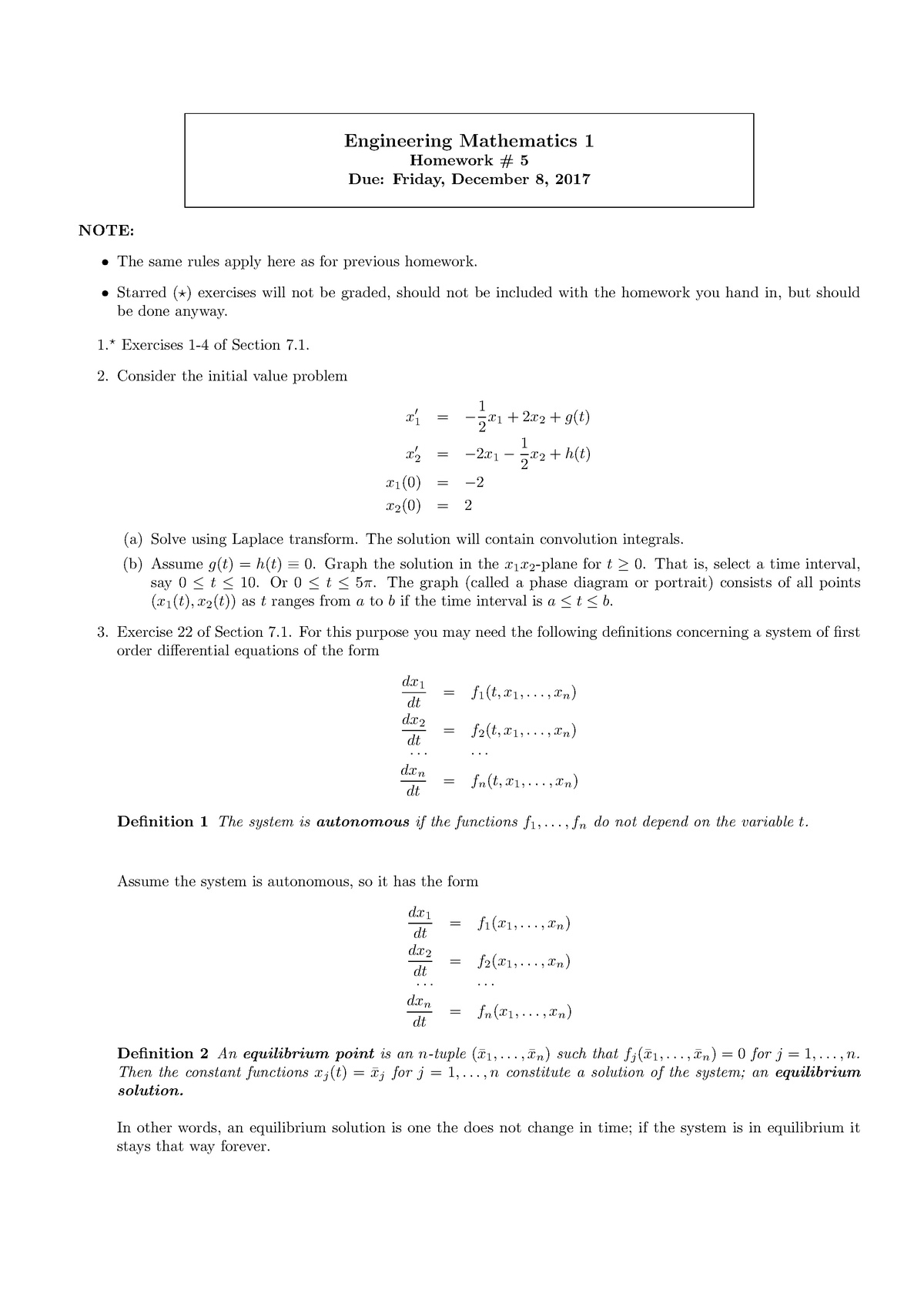 Homework Assignment 5 - Engineering Mathematics 1 Homework # 5 Due ...