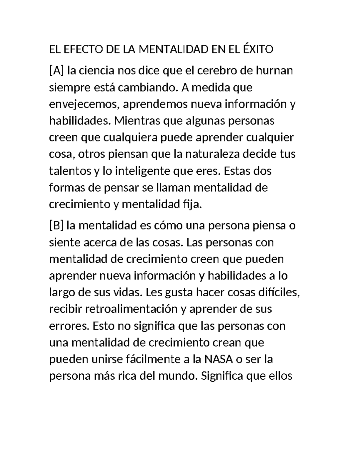 EL Efecto DE LA Mentalidad EN EL Éxito - EL EFECTO DE LA MENTALIDAD EN ...