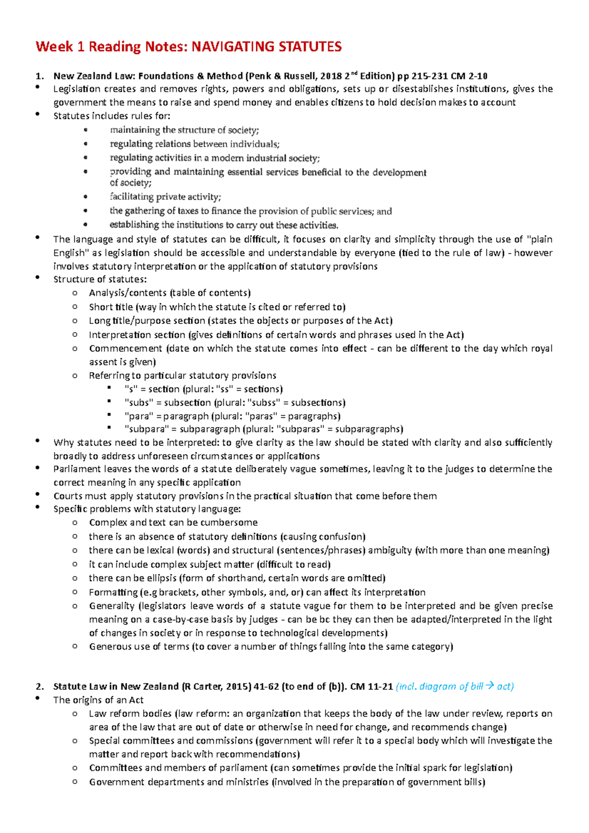 LAWS123 Week 1 Reading Notes Week 1 Reading Notes NAVIGATING