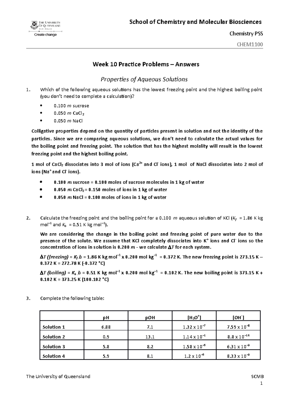 CHEM1100 Week 10 PSS Worksheet - Answers - Chemistry PSS CHEM Week 10 ...