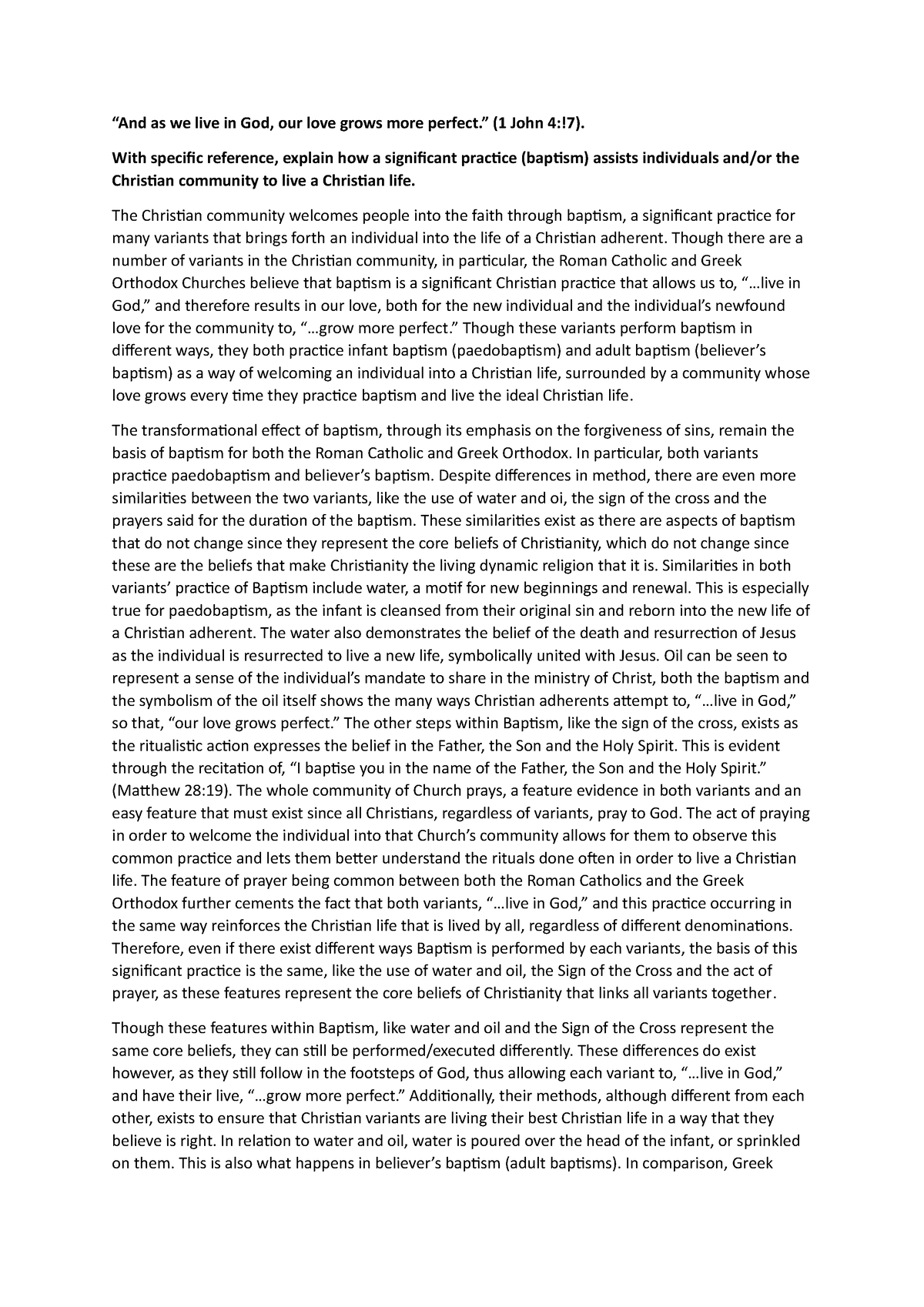 christianity baptism essay