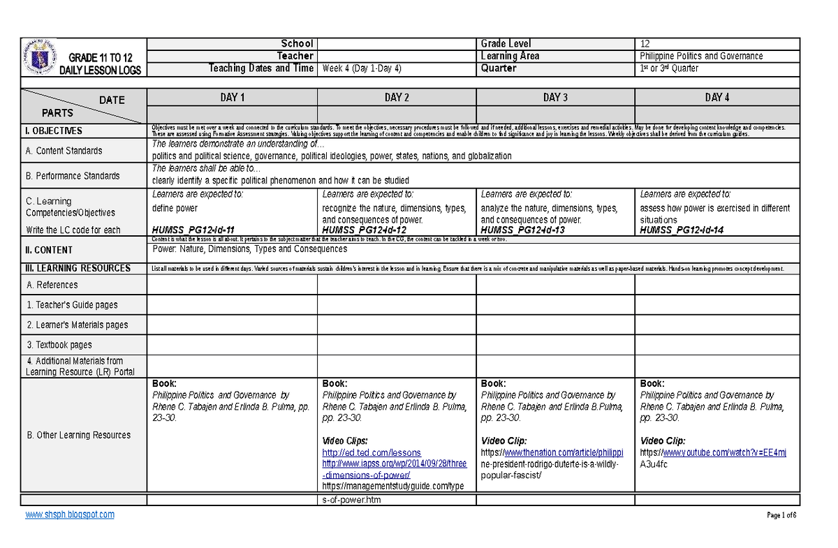 PPG Week d - Power - lecture notes - School Grade Level 12 Teacher ...