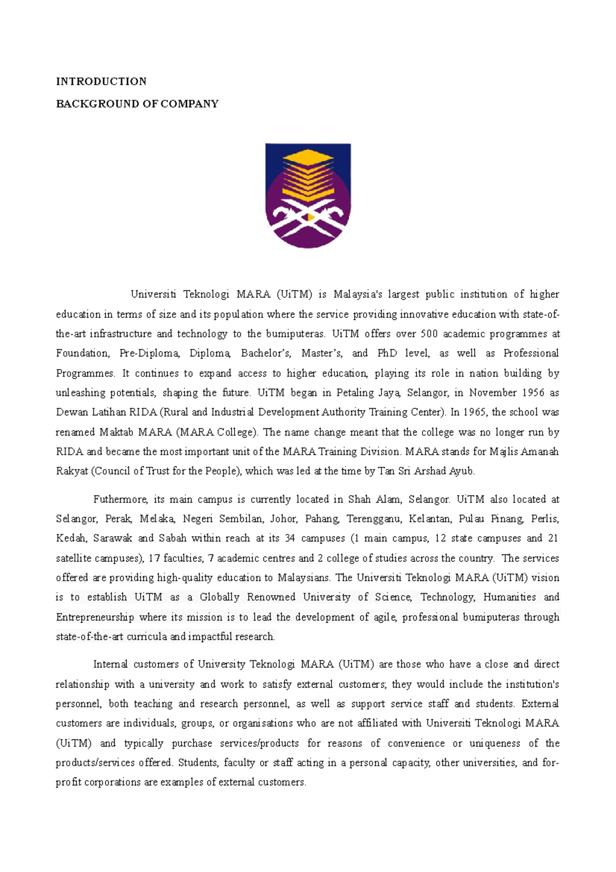 Introduction ASM652 - INTRODUCTION BACKGROUND OF COMPANY Universiti ...