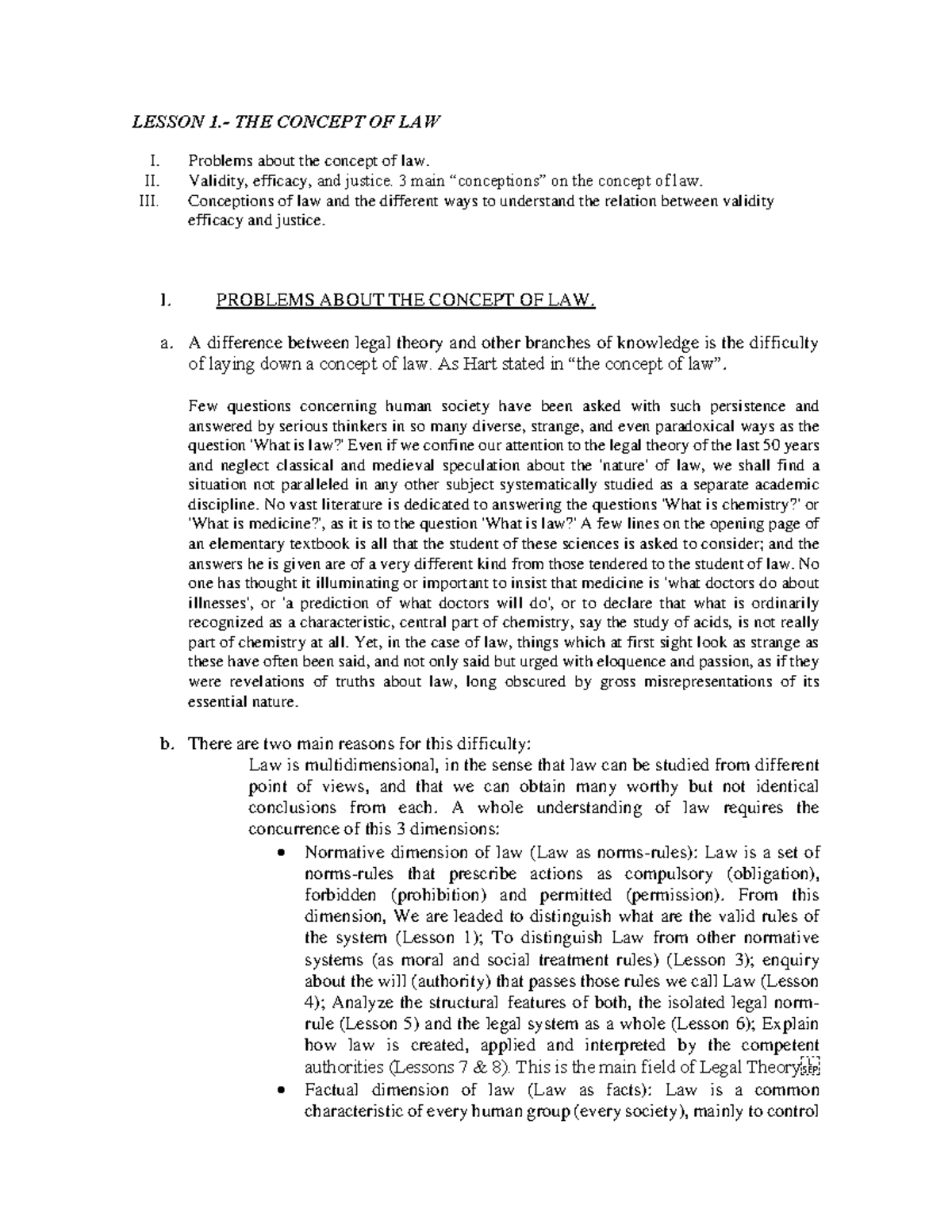 TEMA 1 the concept of law - LESSON 1.- THE CONCEPT OF LAW I. Problems ...