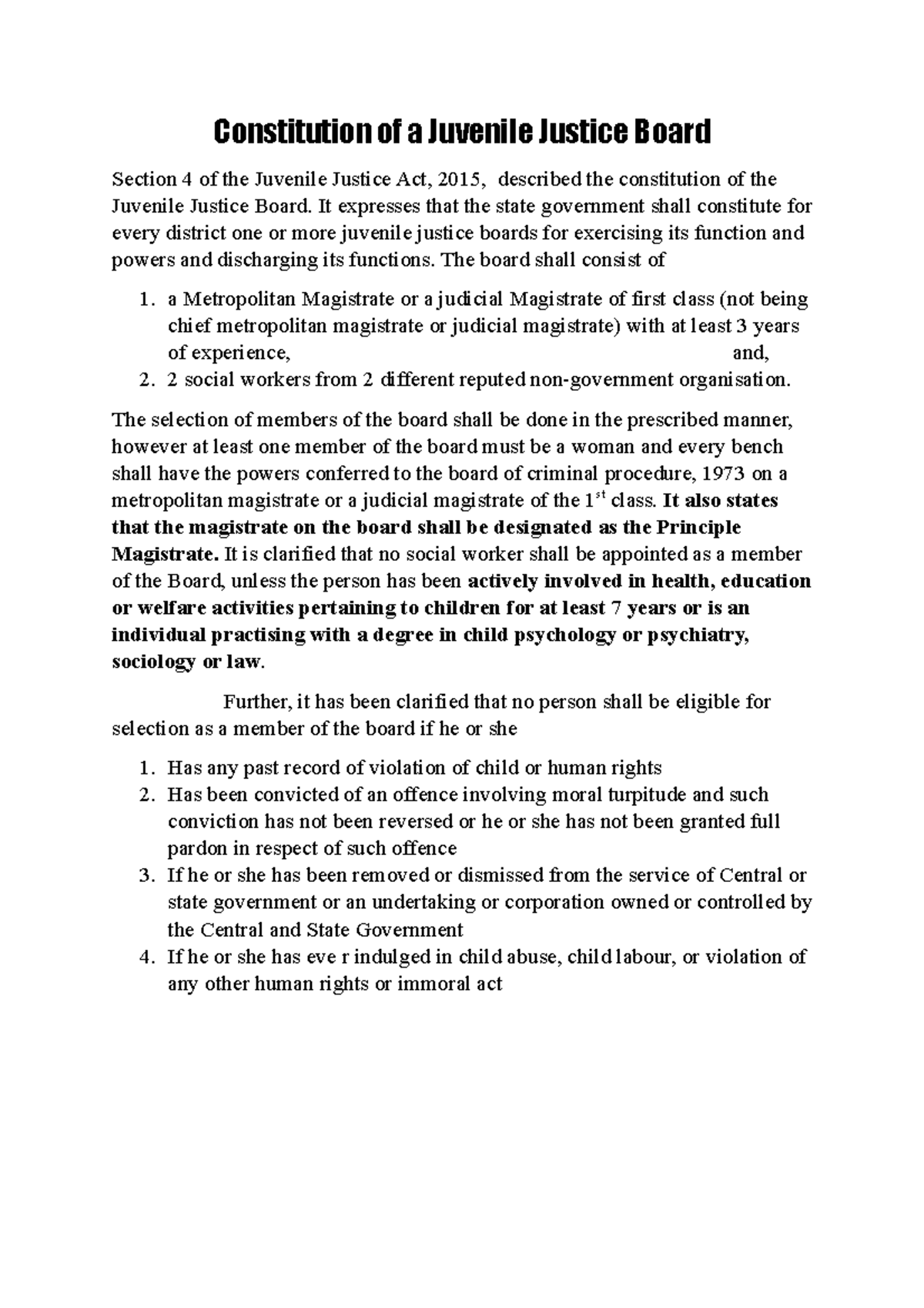 Constitution of a Juvenile Justice Board It expresses that the state