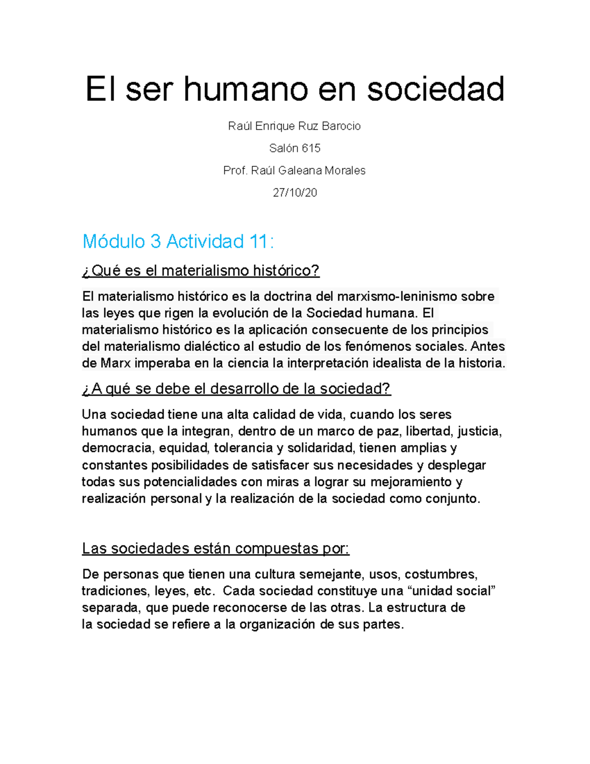 El ser humano en Sociedad act. 11 - El ser humano en sociedad Raúl ...