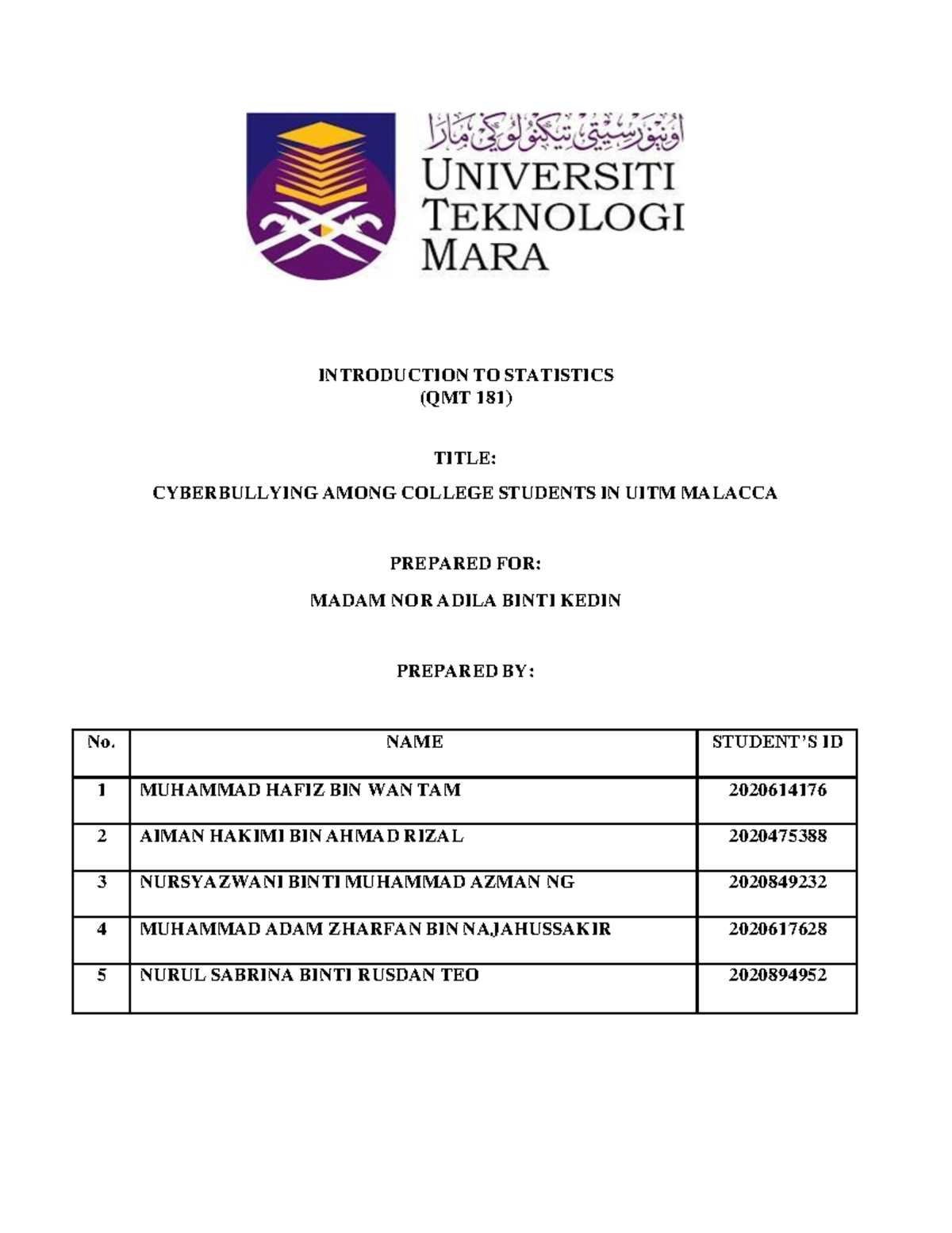 qmt181 assignment report