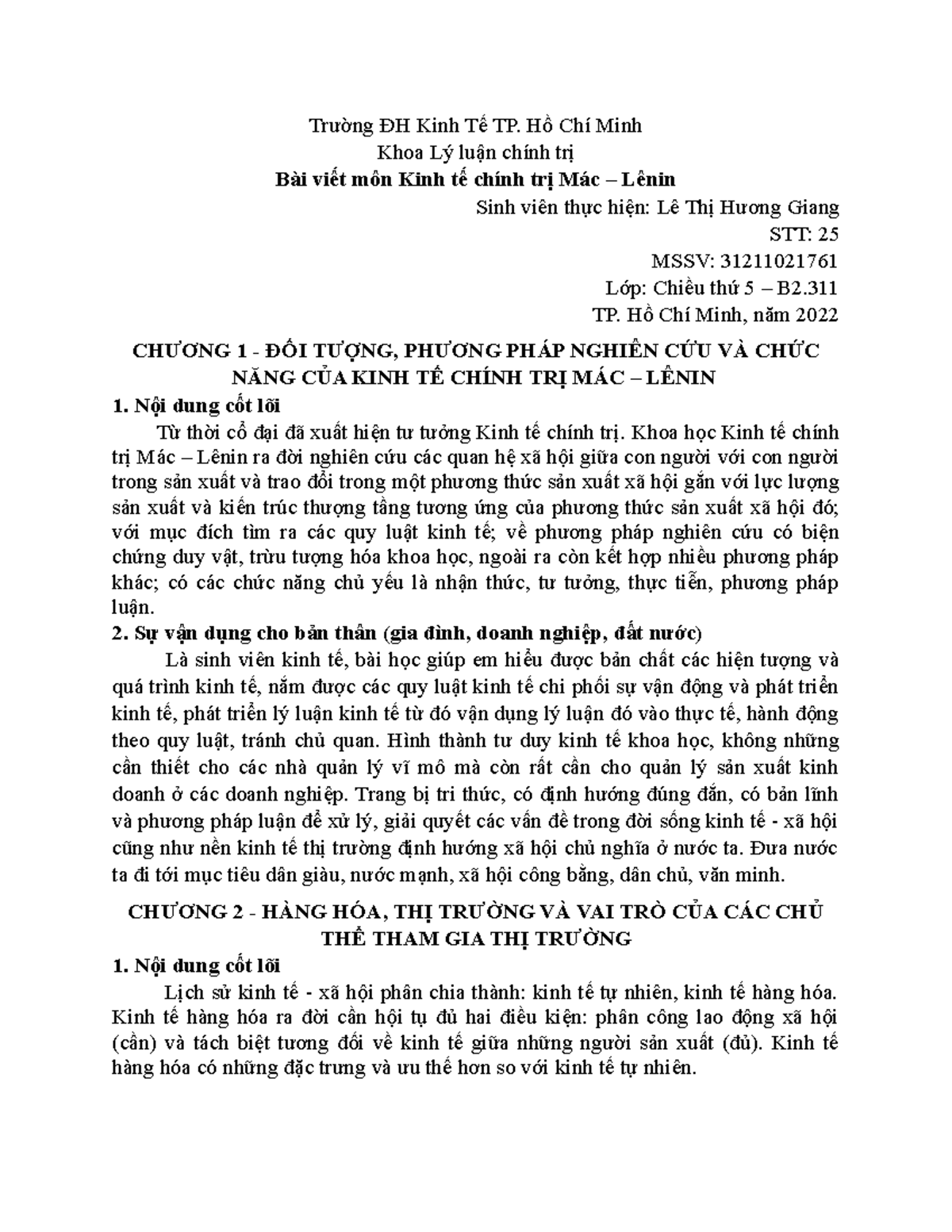 Bai Thu Hoach KTCT - bài thu hoạch ktct 6 chương - Trường ĐH Kinh Tế TP ...