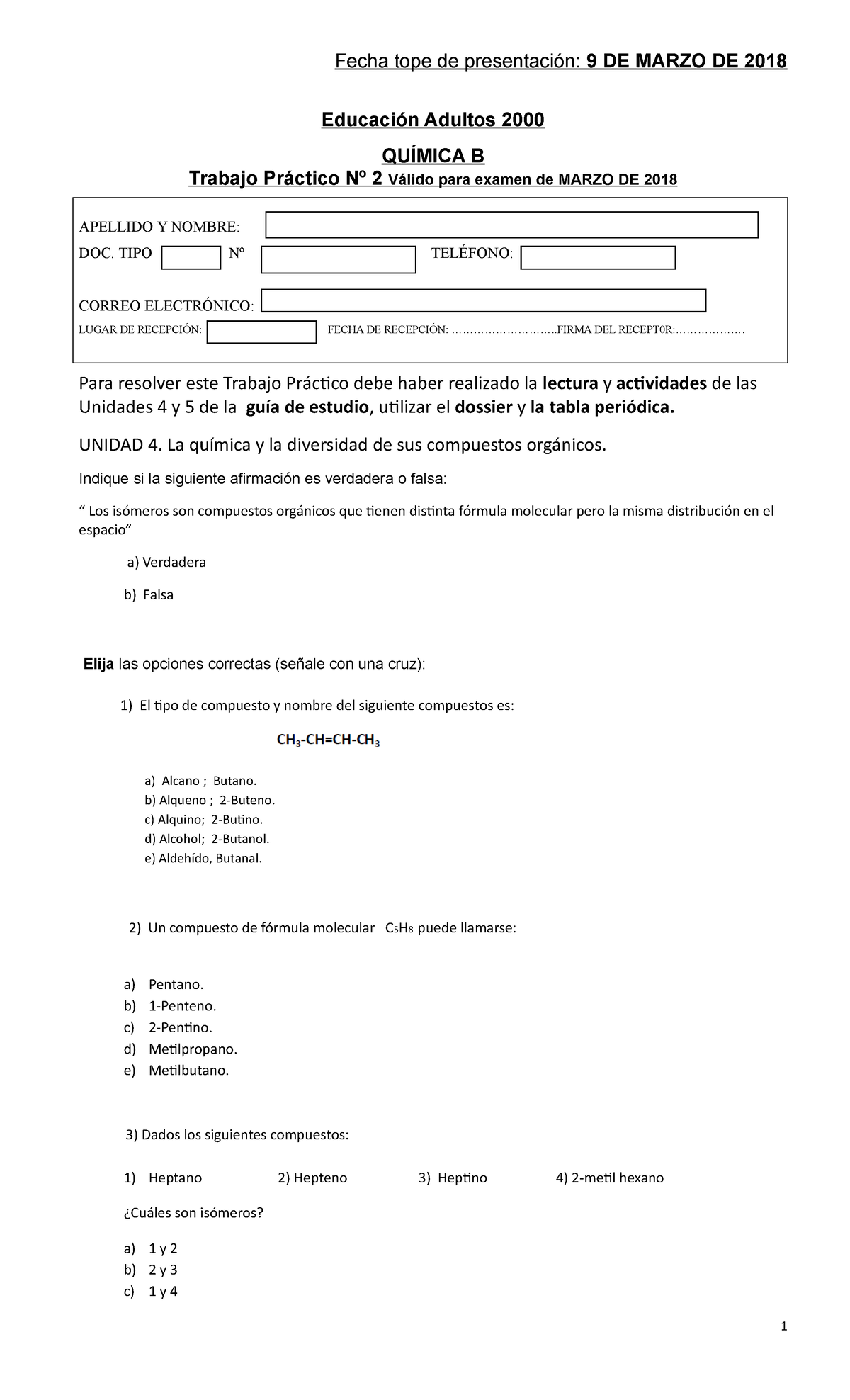 Quimica B Tp2 Marzo 2018 - Fecha Tope De Presentación: 9 DE MARZO DE ...