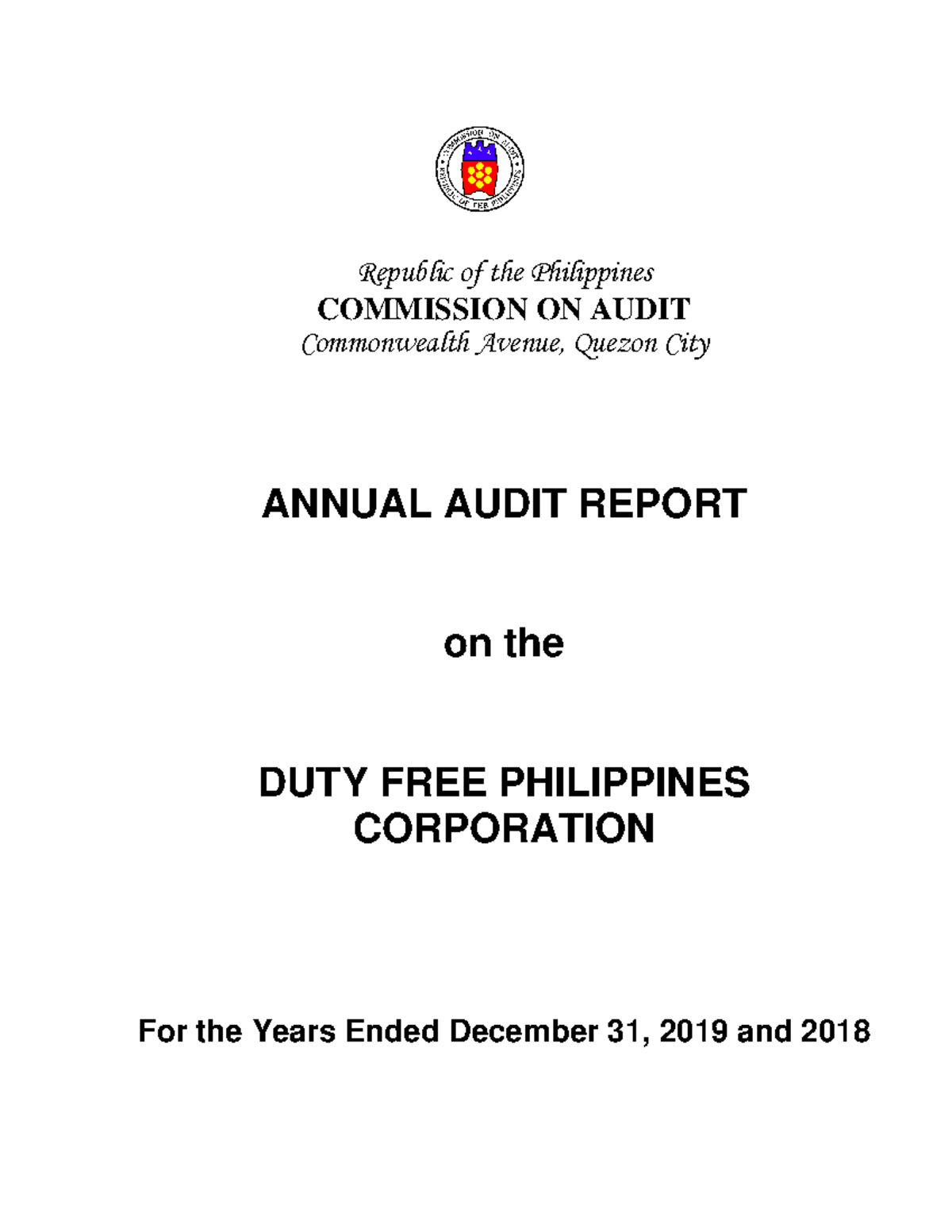 Audited Financial Statements 2019 and2018 - Republic of the Philippines