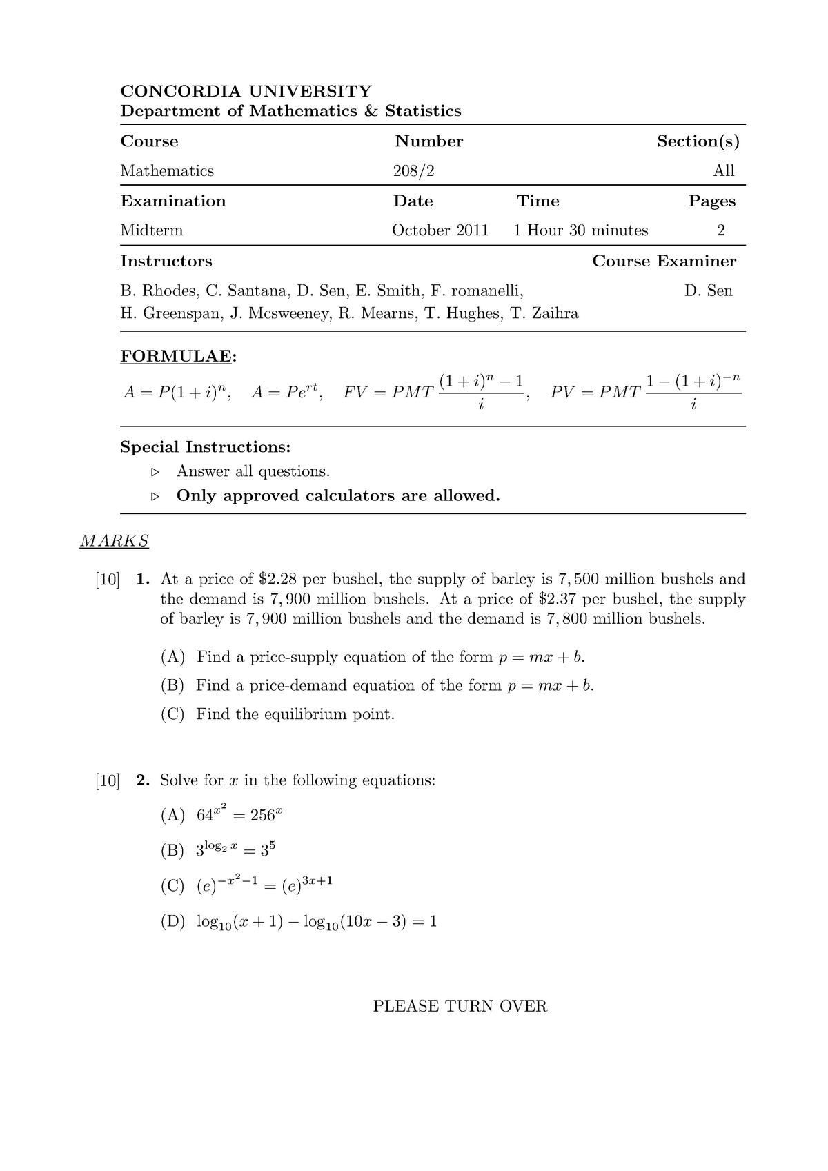 Math 208 Midterm -part-1 - CONCORDIA UNIVERSITY Department Of ...