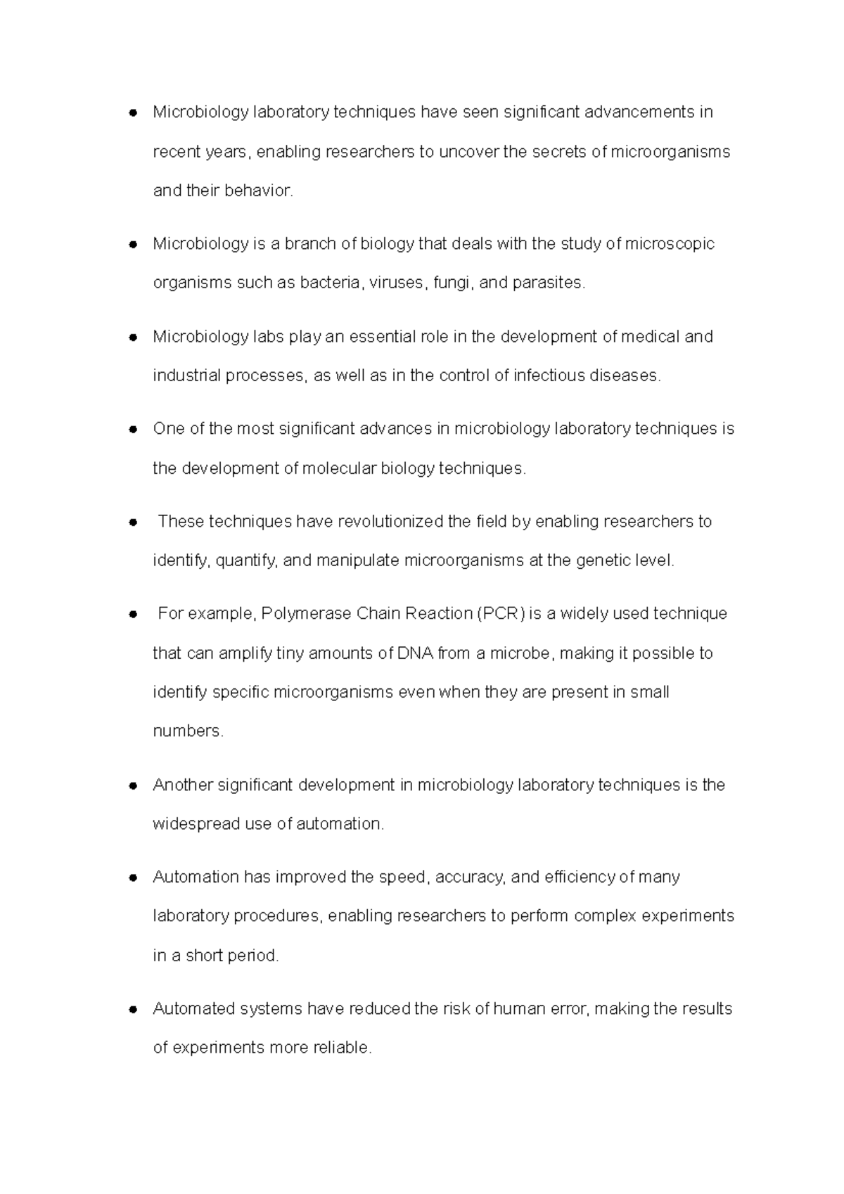 Micro notes Microbiology laboratory techniques have seen significant