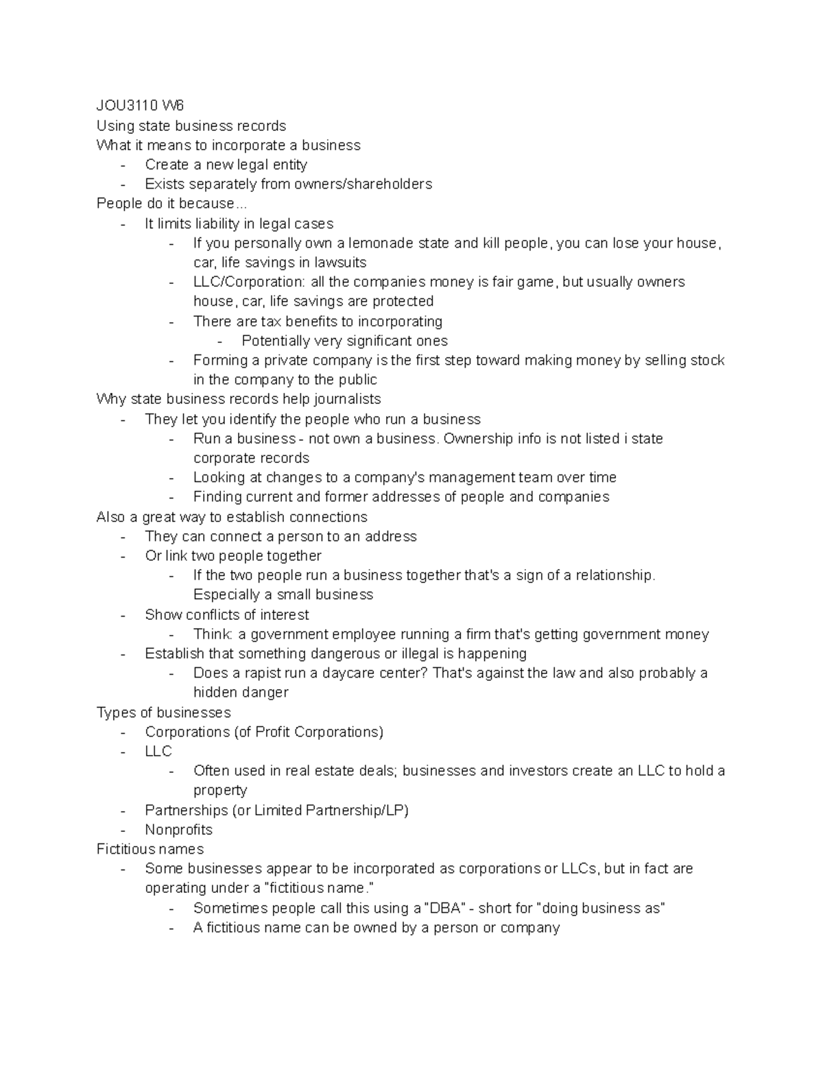 JOU3110 W6 - my notes (research) - JOU3110 W Using state business ...