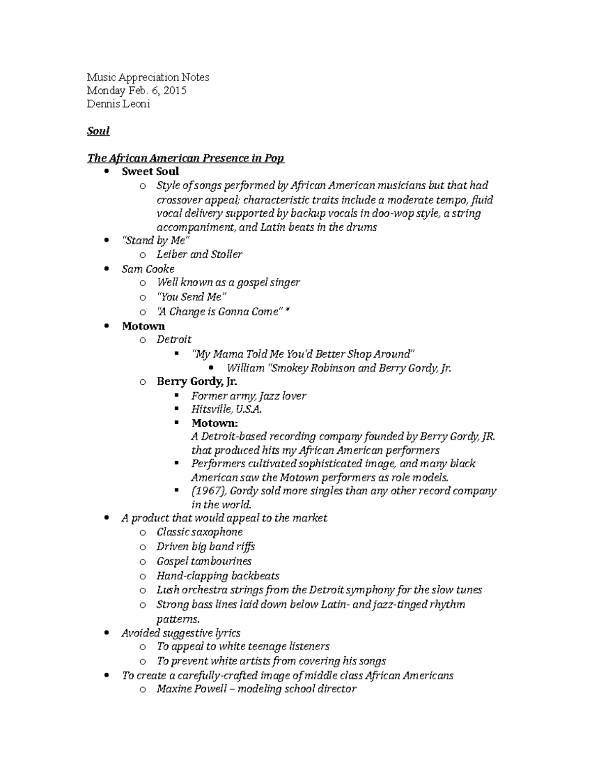 Music Appreciation Notes Feb. 6 - Music Appreciation Notes Monday Feb ...