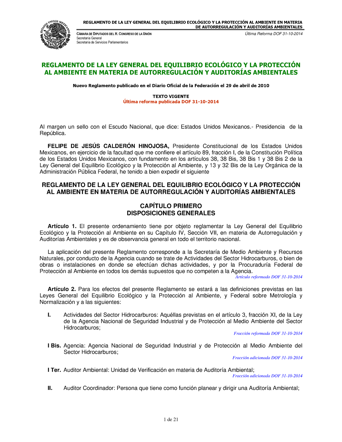 14. Reglamento DE LA Lgeepa EN Materia DE Autorregulaci N Y Auditor AS ...