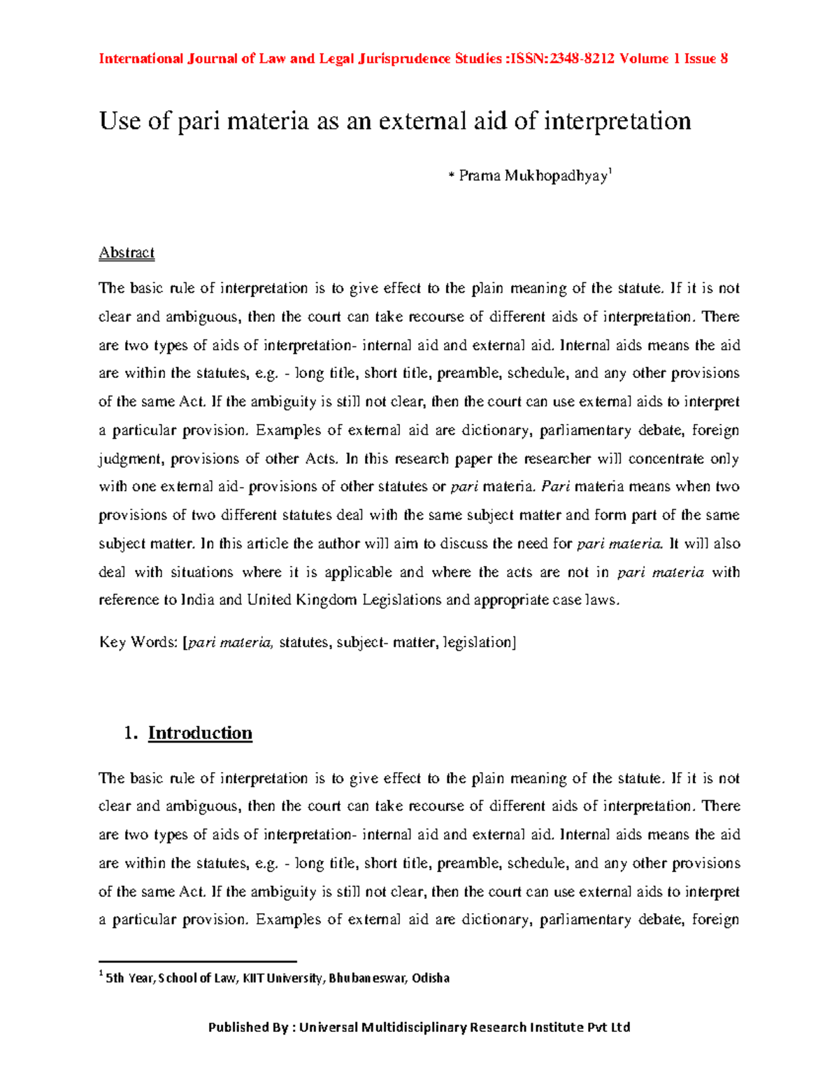 Pari materia - Lecture notes 6 - International Journal of Law and Legal ...