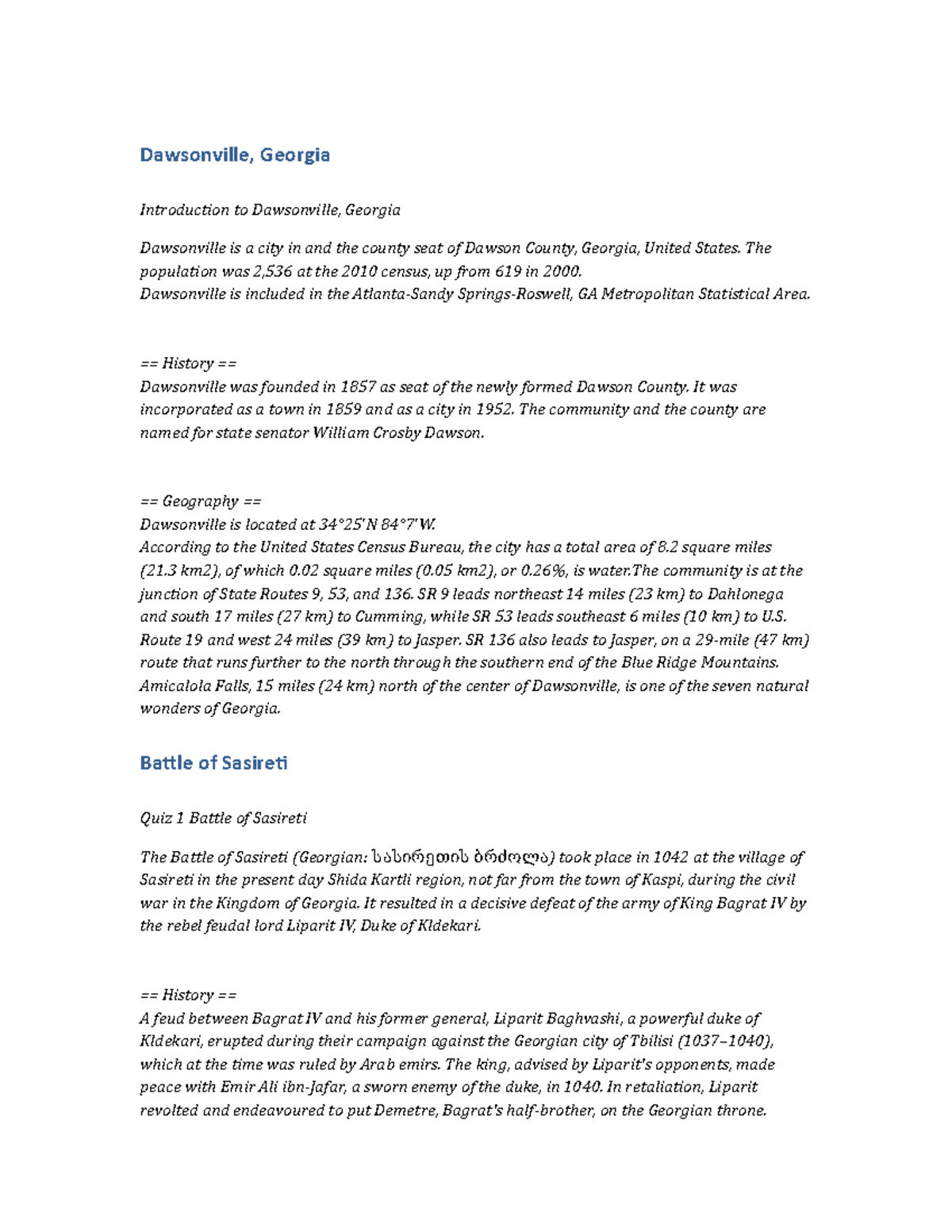HIST123 Essay Dawsonville, Georgia - Copy - Dawsonville, Georgia ...