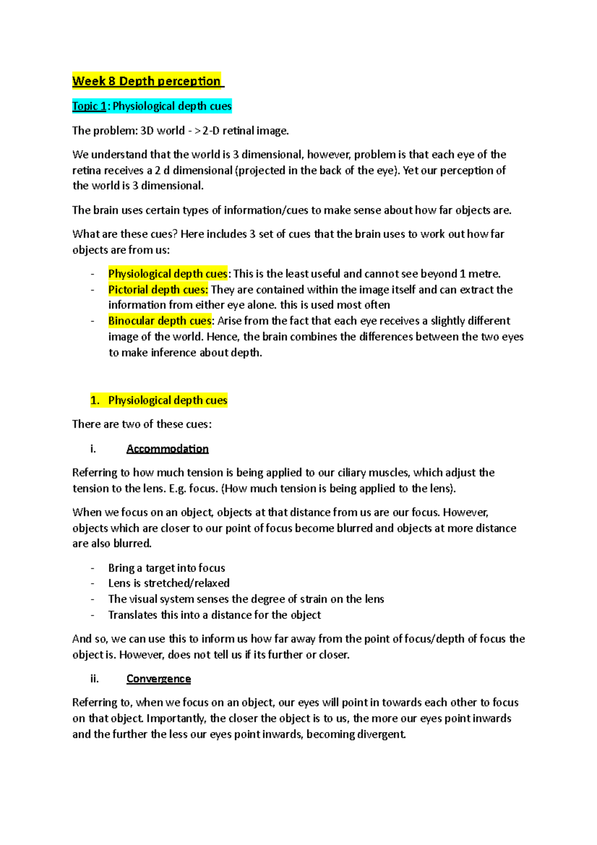 Week 8 Depth perception 1 - Week 8 Depth perception Topic 1 ...