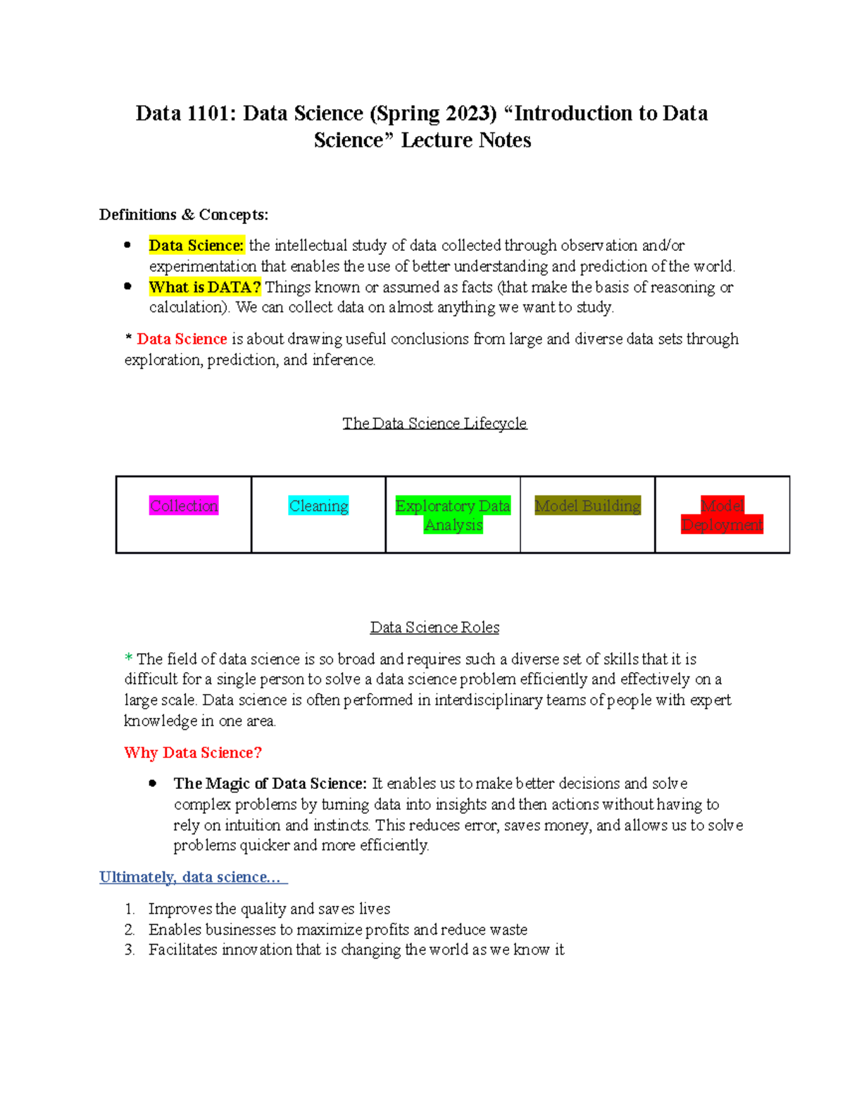 Intro to Data 1101 Lecture Notes - Data 1101: Data Science (Spring 2023 ...