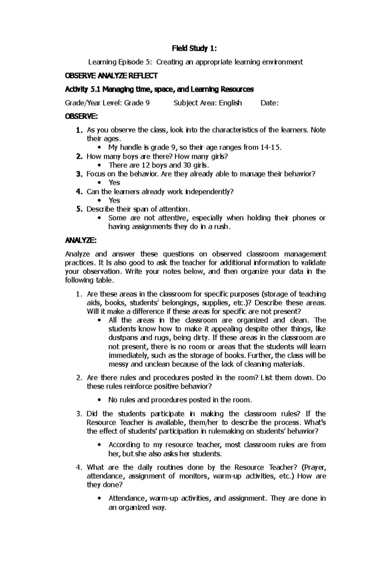 Field Study 1 ep5 done Fs1 book Field Study 1 Learning Episode 5