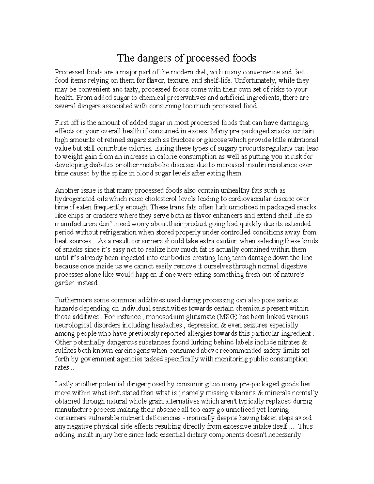 Fundamentals of nutrition The dangers of processed foods Processed