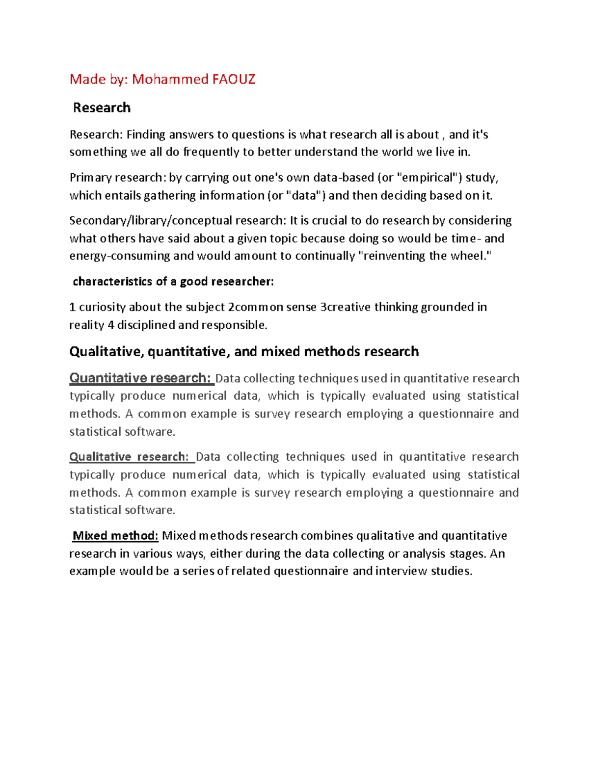 Reaserch methods 1 - Made by: Mohammed FAOUZ Research Research: Finding ...