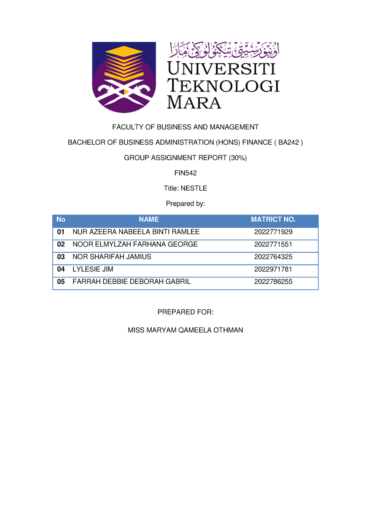 fin542 group assignment