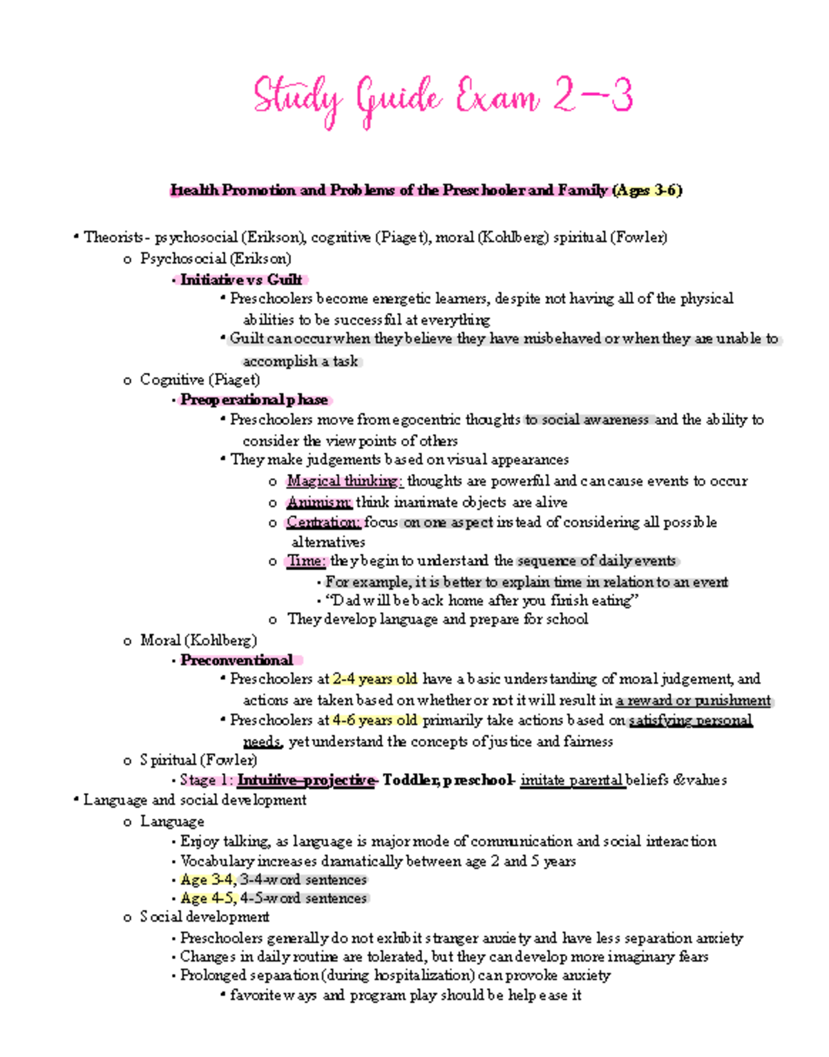 Study Guide Exam 2-3 - Peds - Study Guide Exam 2 Fall 2022 Remember to ...