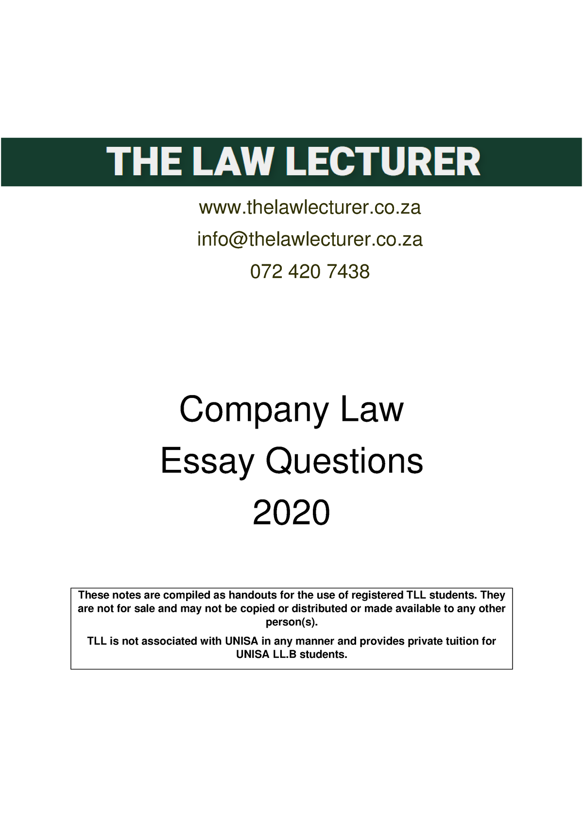 essay questions on company law