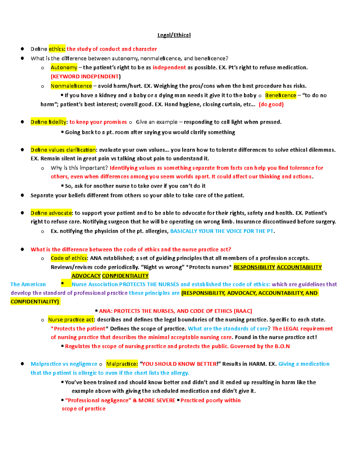 Legal and ethical 1 - Fundamentals lecture notes - Legal/Ethical Define ...