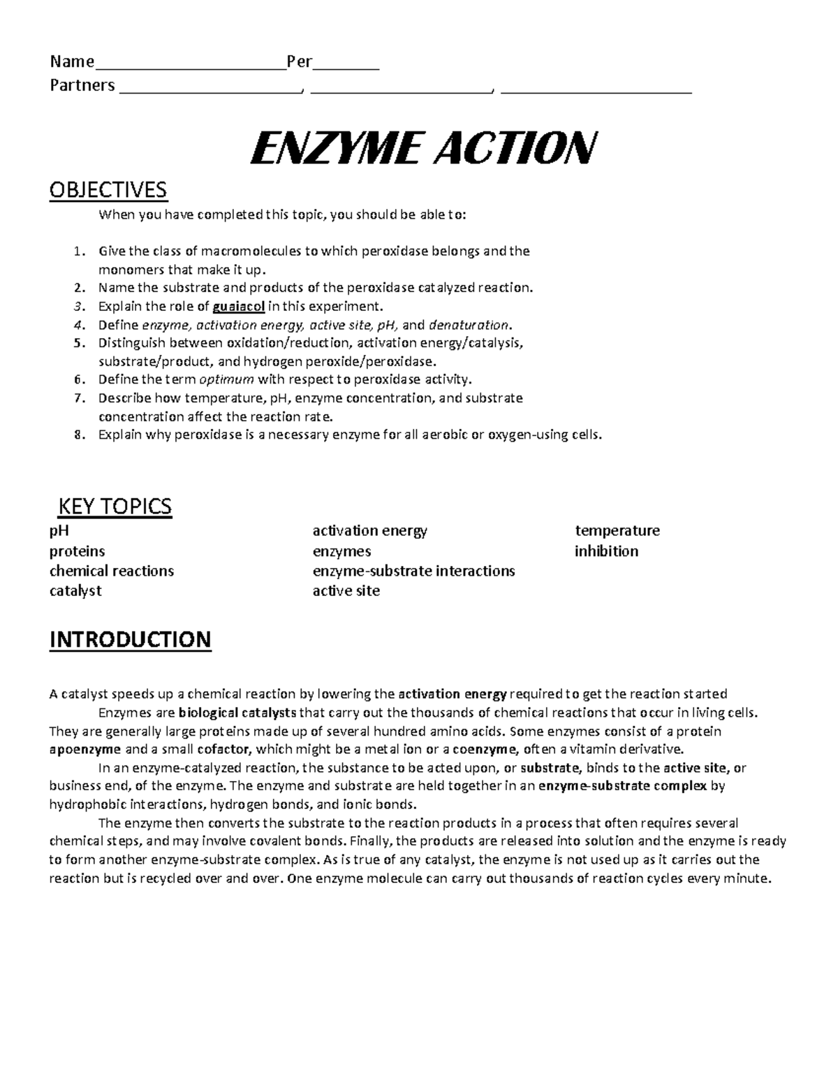 Enzyme Action lab New Last years final exam lab Name