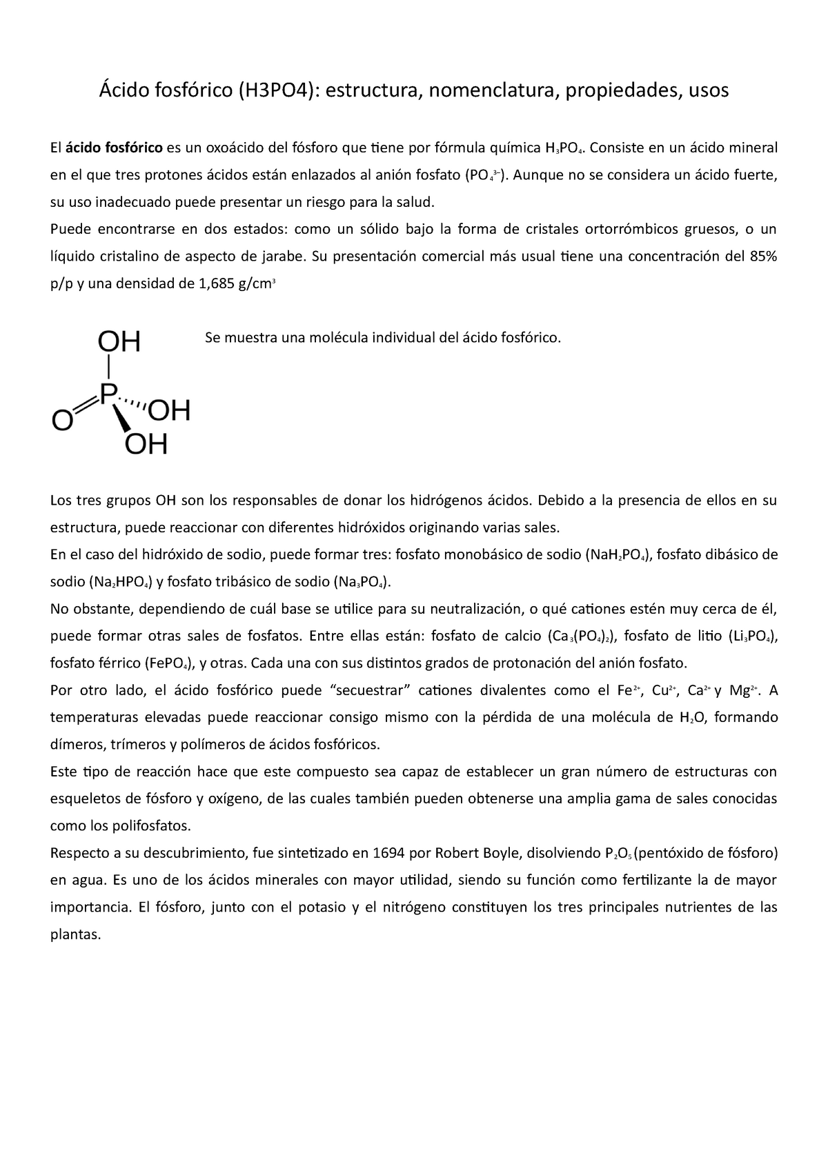 ÁCIDO FOSFÓRICO Características, Propiedades, Usos y más