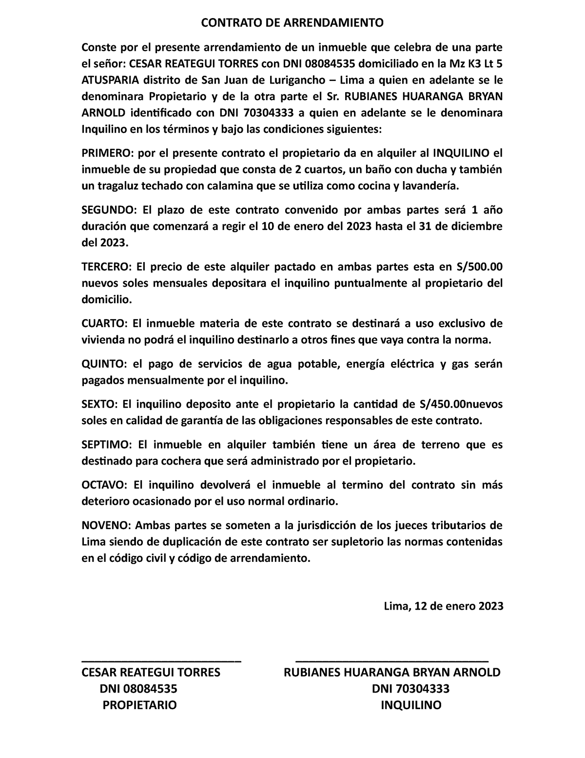 Contrato DE Arrendamiento charapa - CONTRATO DE ARRENDAMIENTO Conste ...