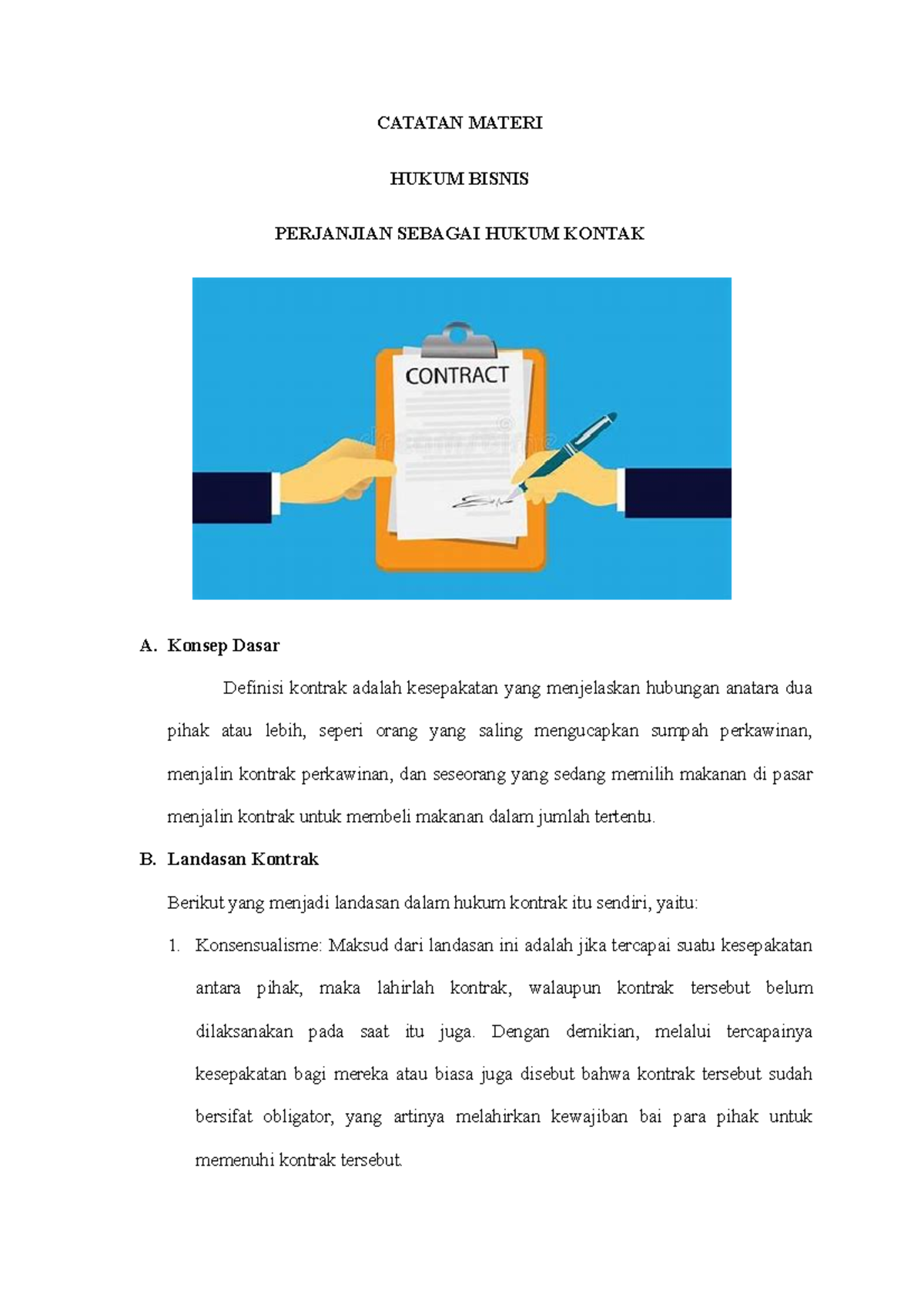 Perjanjian Sebagai Hukum Kontrak - CATATAN MATERI HUKUM BISNIS ...