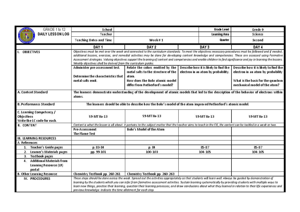 Pdfcoffee - :) :) :) :) :) :) - GRADE 1 to 12 DAILY LESSON LOG School ...