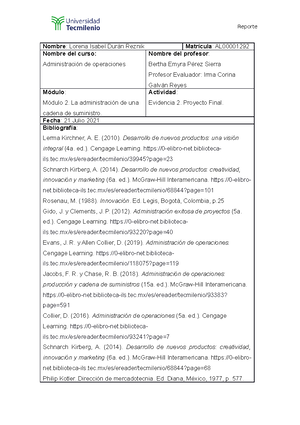 Evidencia 1 Reporte Final Sobre EL CASO - Matrícula: Nombre: Nombre del ...