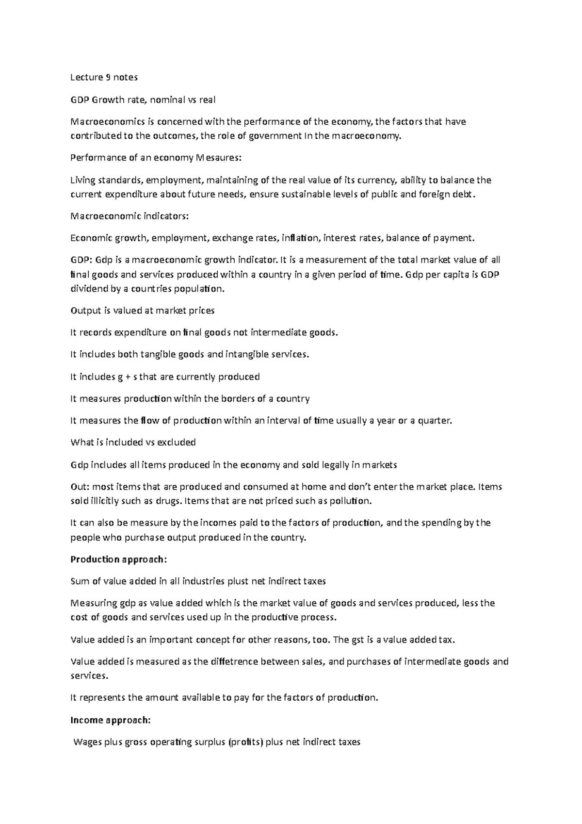 Lecture 8 notes - Lecture 9 notes GDP Growth rate, nominal vs real ...