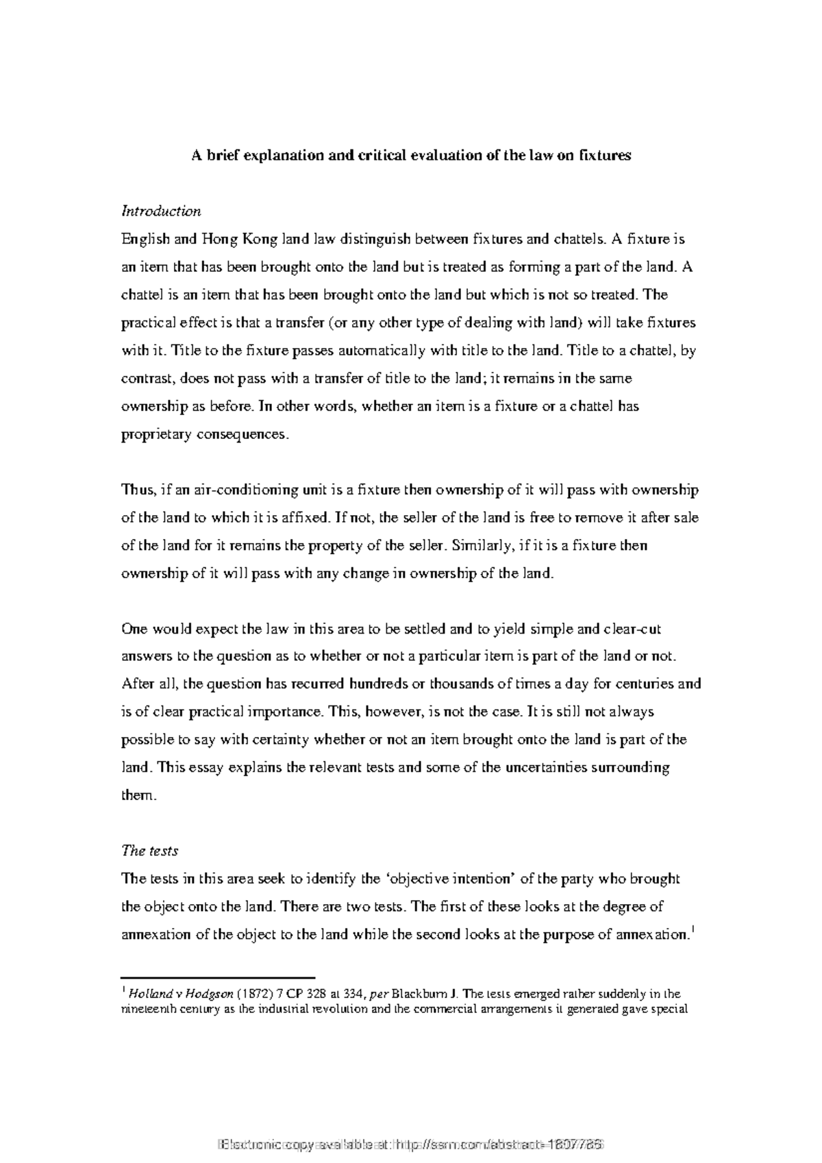 2. A Brief Explanation and Evaluation of the Law on Fixtures