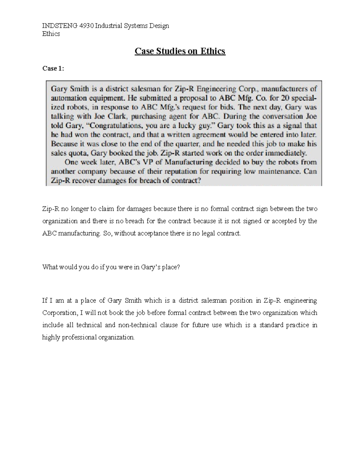 Ethics Case Studies-Solution - Ethics Case Studies on Ethics Case 1 ...