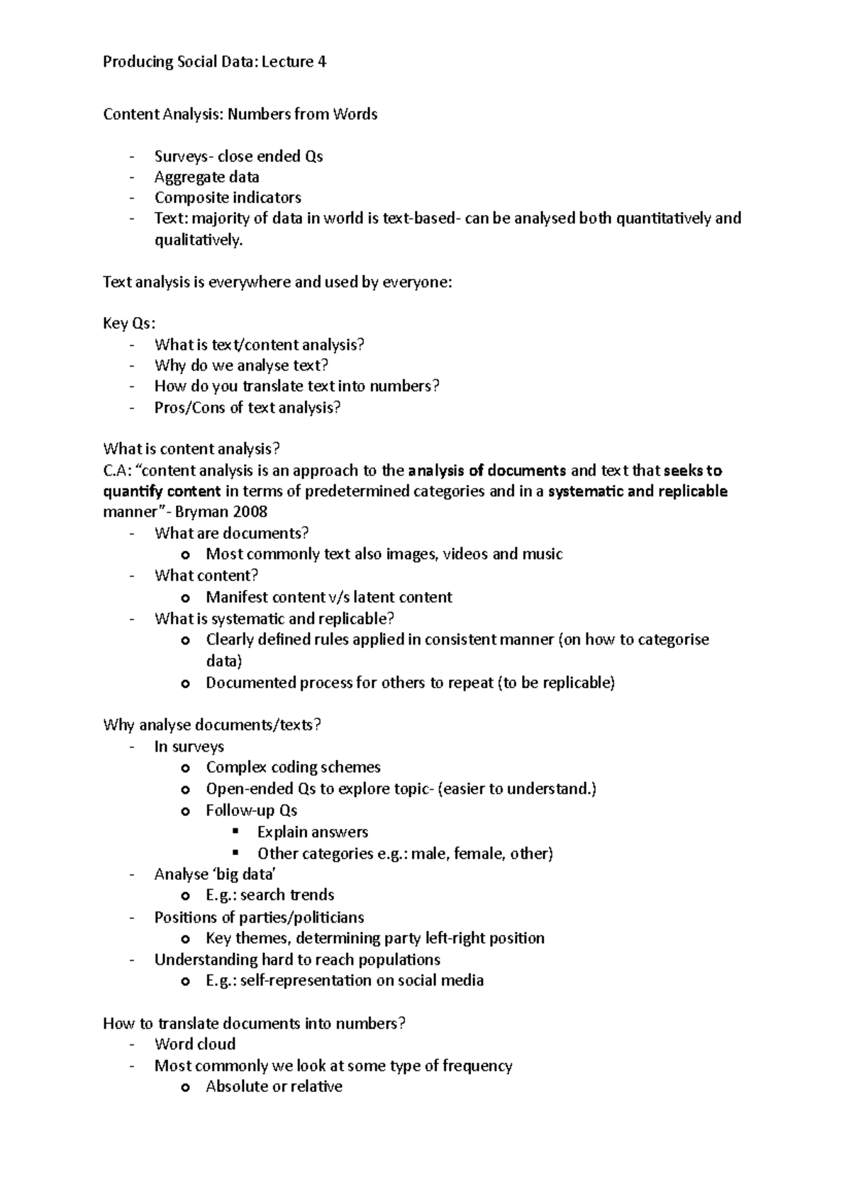 Producing Social Data- Lecture 4 - Content Analysis: Numbers from Words ...