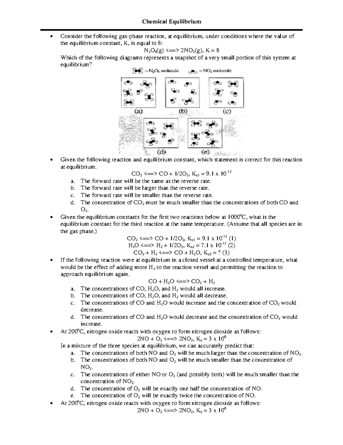 Chemical Equilibrium - Lecture notes for general chemistry 4 - Chemical ...