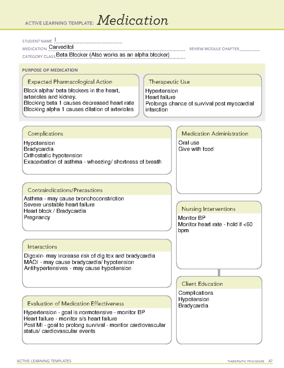 Carvedilol-3 - Carvedilol - ACTIVE LEARNING TEMPLATES THERAPEUTIC ...