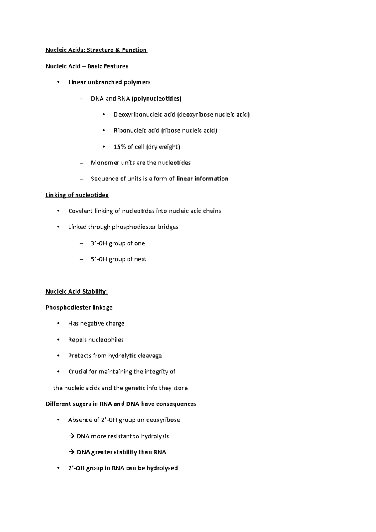 Nucleic acids Lecture notes 2 Nucleic Acids Structure & Function
