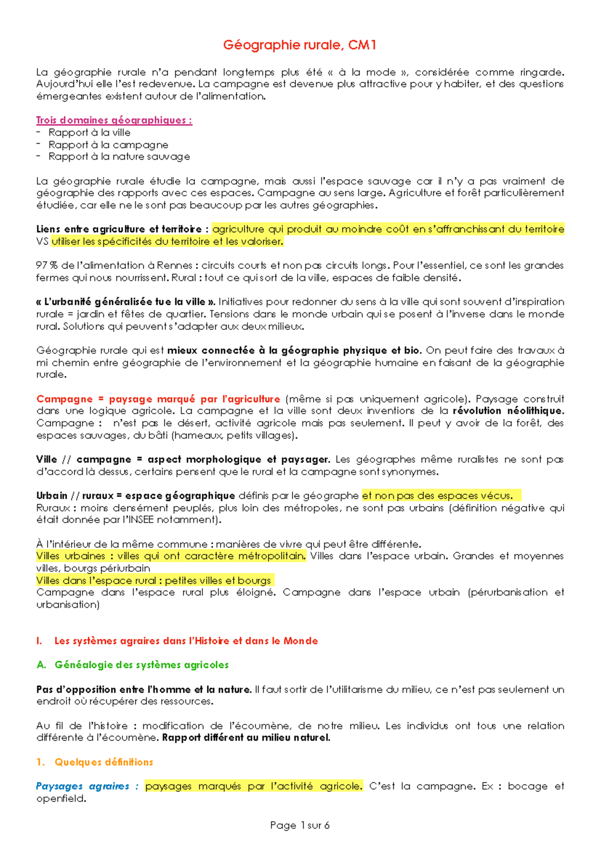 CM 1 - Géographie rurale - Géographie rurale, CM La géographie rurale n ...