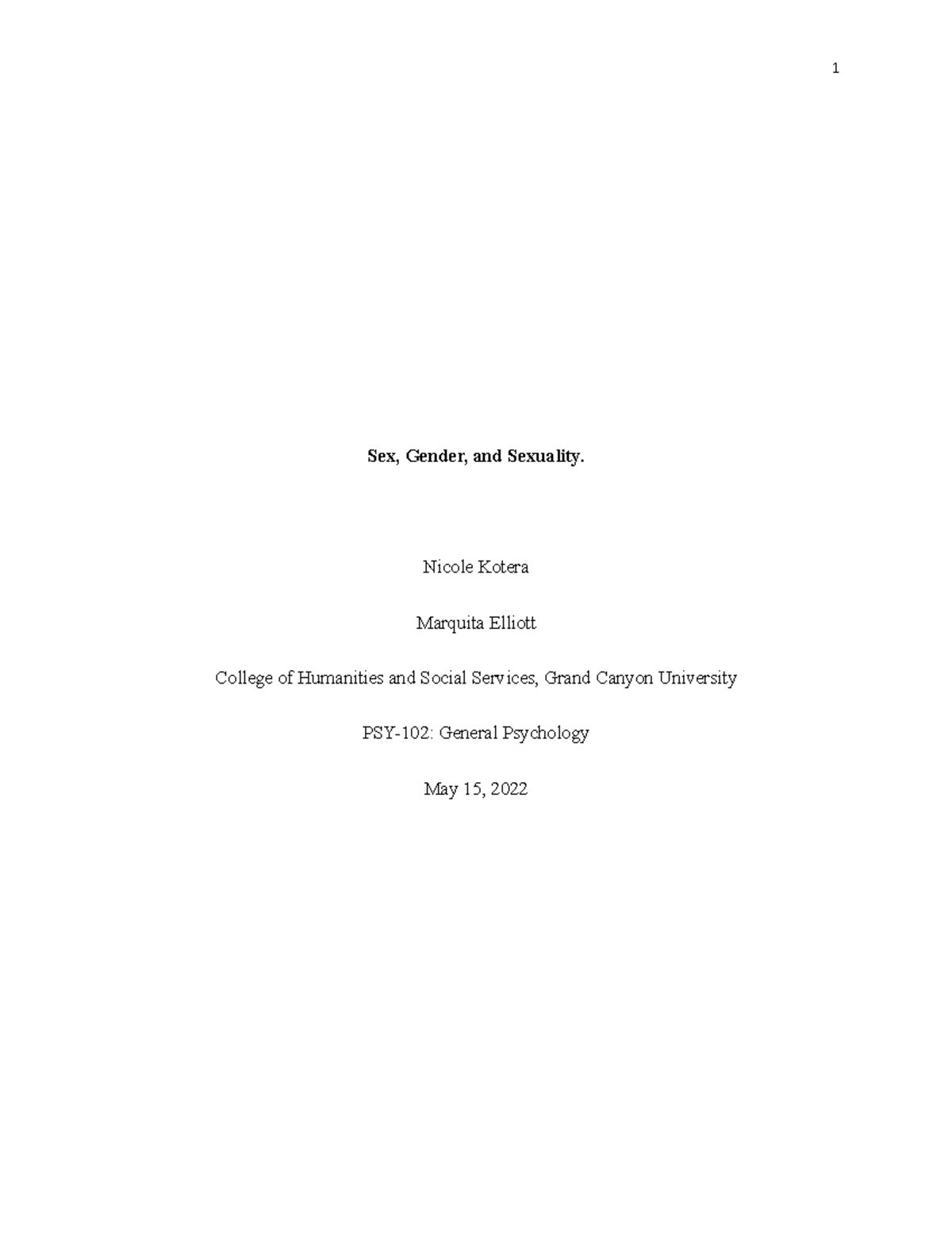 Sex, Gender, and Sexuality Paper complete - Sex, Gender, and Sexuality ...