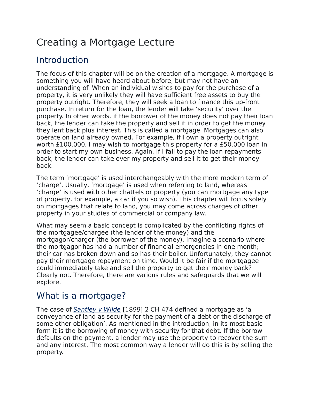 Creating A Mortgage Lecture Lawteacher - LA3003 - London - Studocu